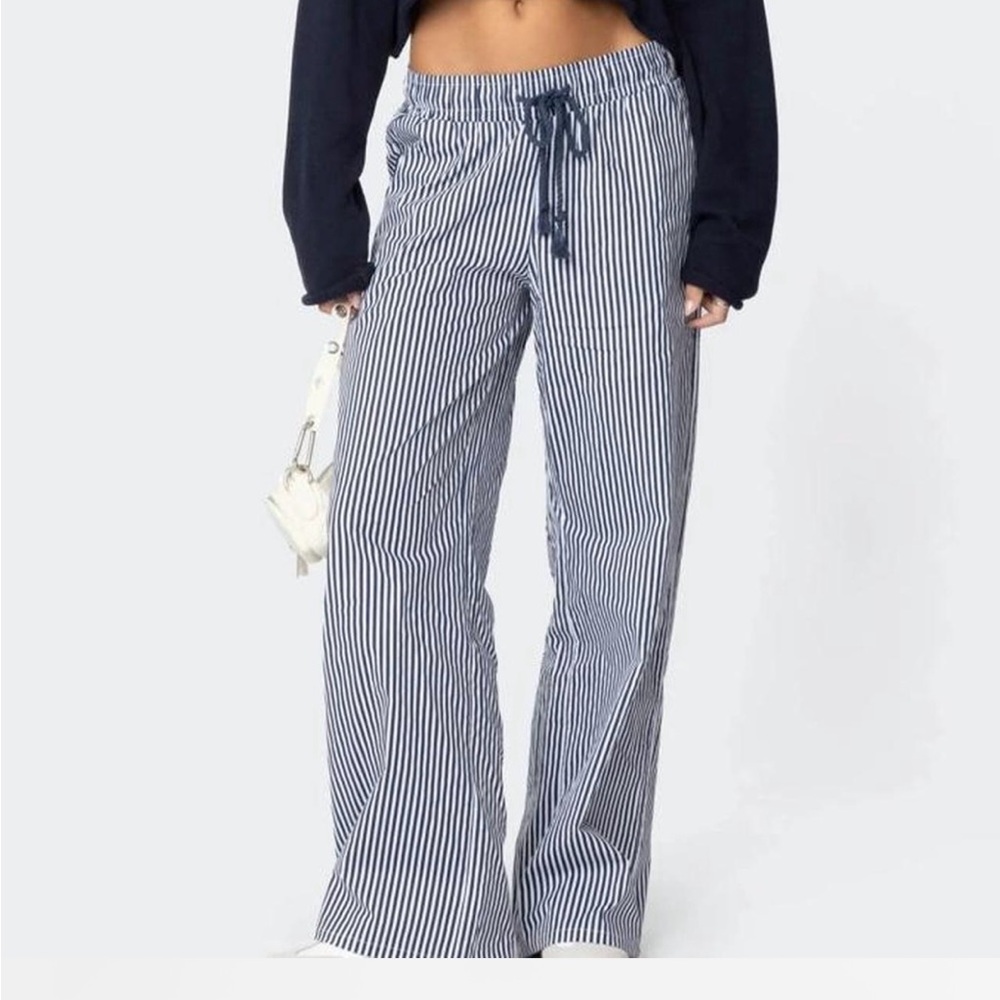 Edikted Blue and White Wide Leg Pants